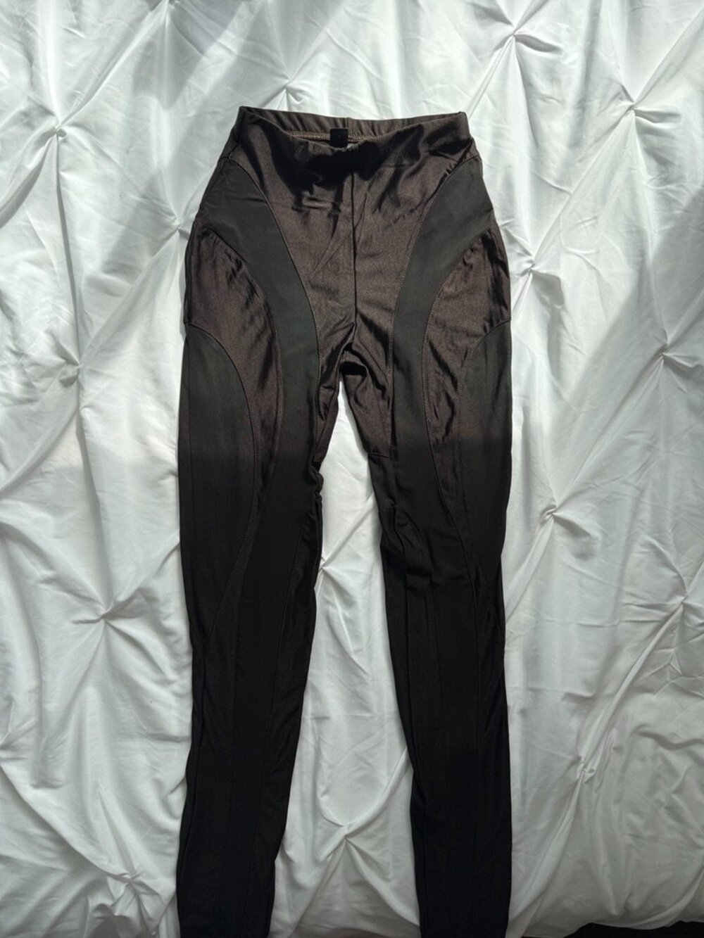 Womens Mesh Contrast High Rise Black See Through Spiral Leggings Shiny Pants